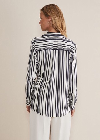 Phase Eight Dalila Striped Wrap Shirts Dark Grey/White Canada | OXQCTR-745